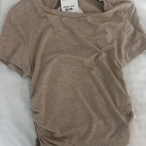 Cream Ruched Short Sleeve Tee